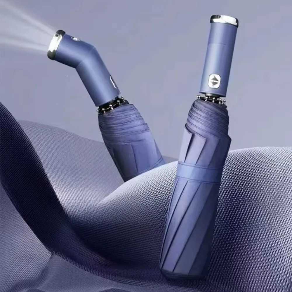 10-Bone Frame LED Flashlight Umbrella Waterproof Three Fold Rotating Umbrella UV Protection Windproof Design Folding Umbrella H251117-image-1084970023
