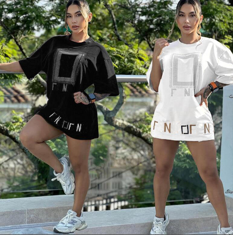New Women's Casual Dresses Loose Hot Diamond Embroidered Dress Black White mini Skirt