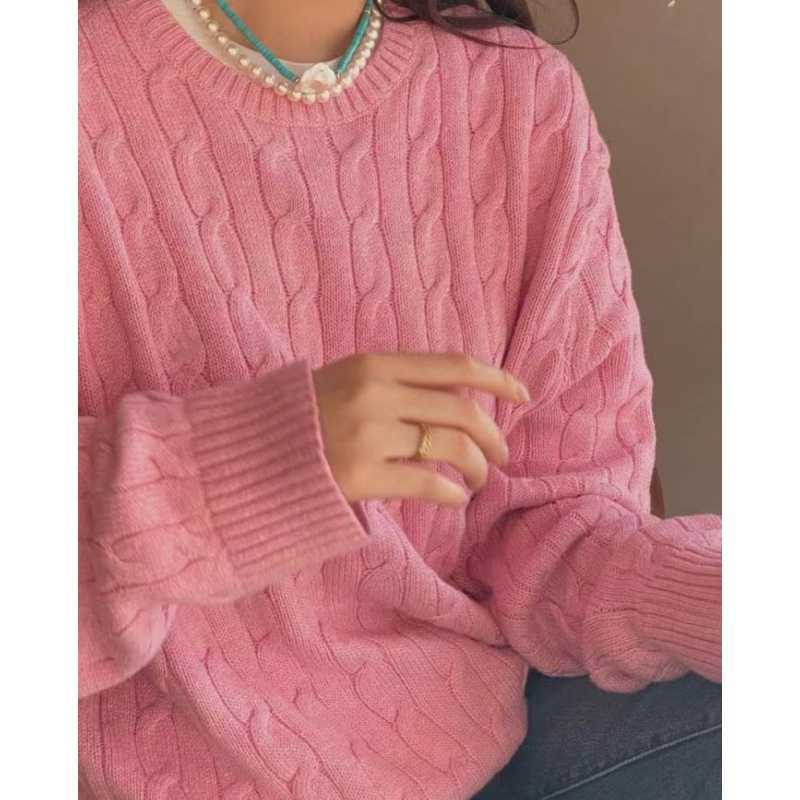 Classic pony Women's Long-Sleeved Knitted Sweater with Embroidery - Gray Solid Color Pullover-image-857453439