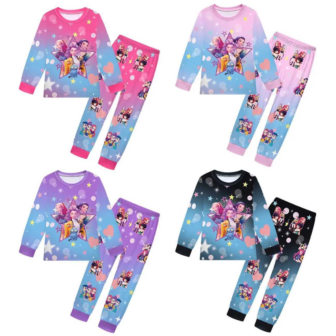 Kpop Demon Hunters Kids Pajama Set Baby Girls Daily Nightgowns Rumi Mira Zoey Girls Long Sleeve T ShirtPants 2pcs Set 19571 C251118-image-1085086448