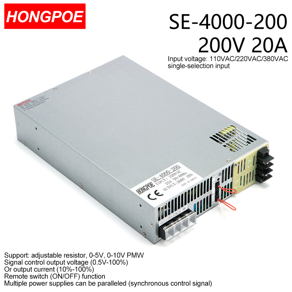 200V 20A 4000W SMPS CE Certified Adjustable AC-DC Power Supply with 0-5V/0-10V PLC/PMW Signal Control, 0-200V Regulator, 200V 20A Power Supply-image-1109161471