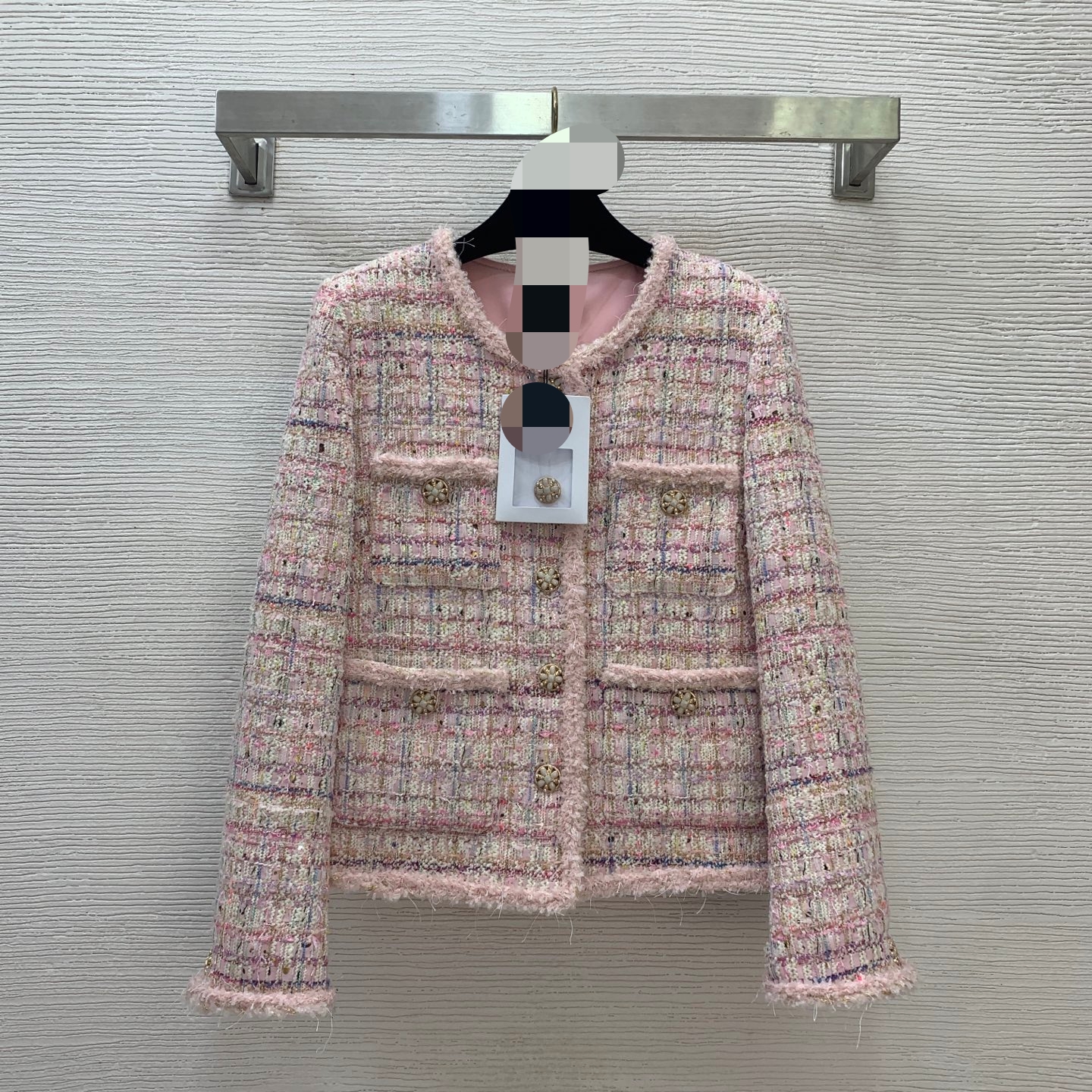 2025 Women Coat Black Long Sleeve Crew Neck Pink Cotton Down Jacket G25091025