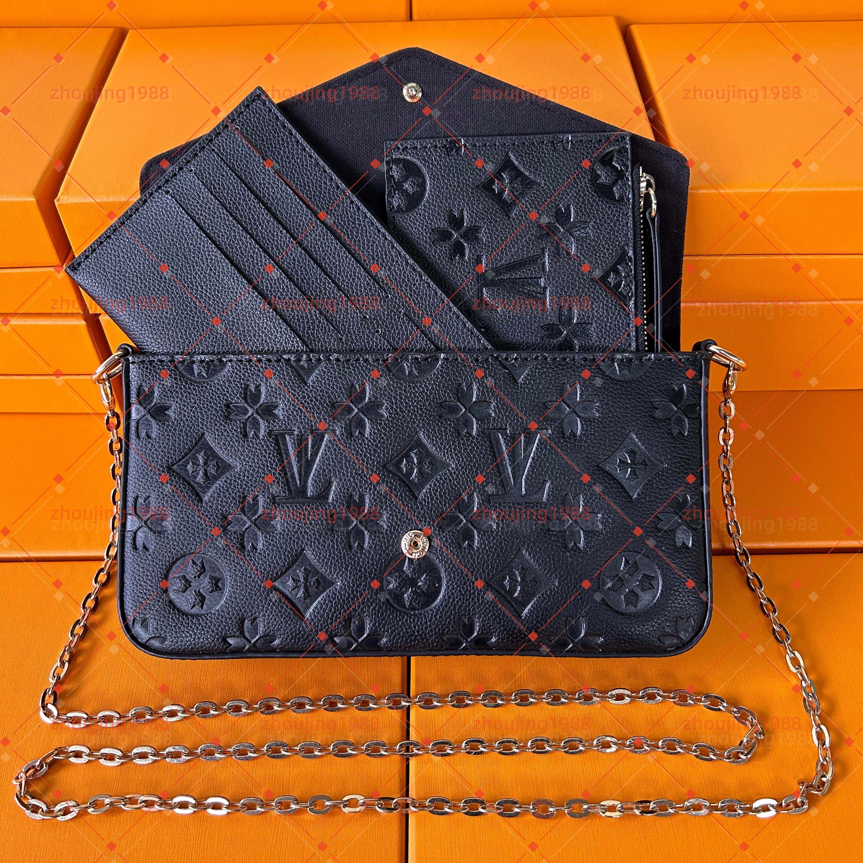 Top 3pcs ensemble femmes classique sac à main de luxe pochette Felicie sac en cuir véritable épaule embrayage fourre-tout messager sac à bandouli