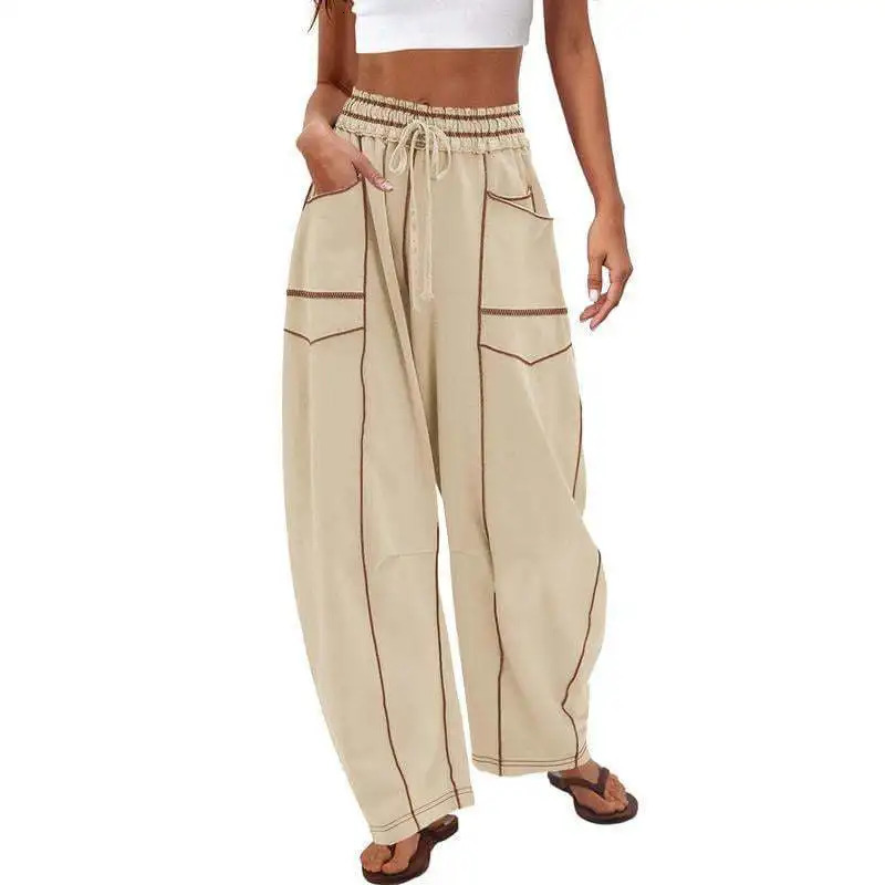 Womens Baggy Pants Fashion y2k Spring Summer Sweatpants Barrel Pants Drawstring Contrast Color Loose Wide Leg Trousers 251113BJ