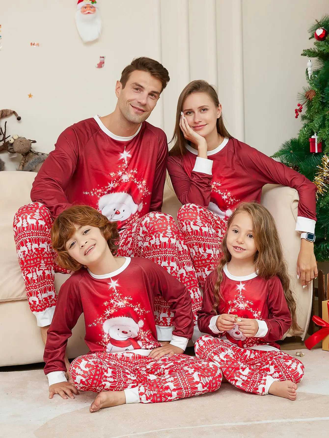 New Christmas Matching Clothes for Family Snowman Print Adults Kids Pajamas Set BabyDog Romper Loose Sleepwear Xmas Look Pijama C251118-image-1085086857