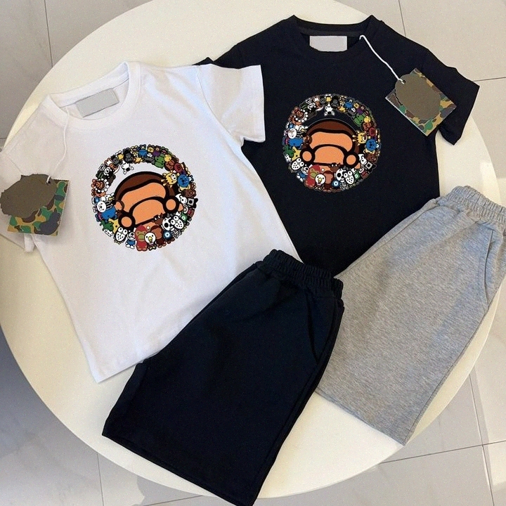 kids sets toddler tshirts shorts summer clothing set boys girls clothes baby Children two piece set black white grey size 90-150 I5KM#-image-1054016581