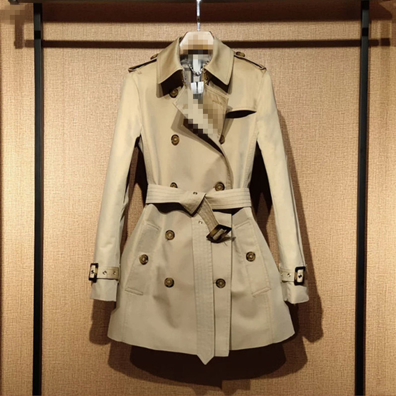 New fashionable British-style khaki women's short trench coat, spring and autumn new waist-cinched designer coat, trench coat, double-breasted