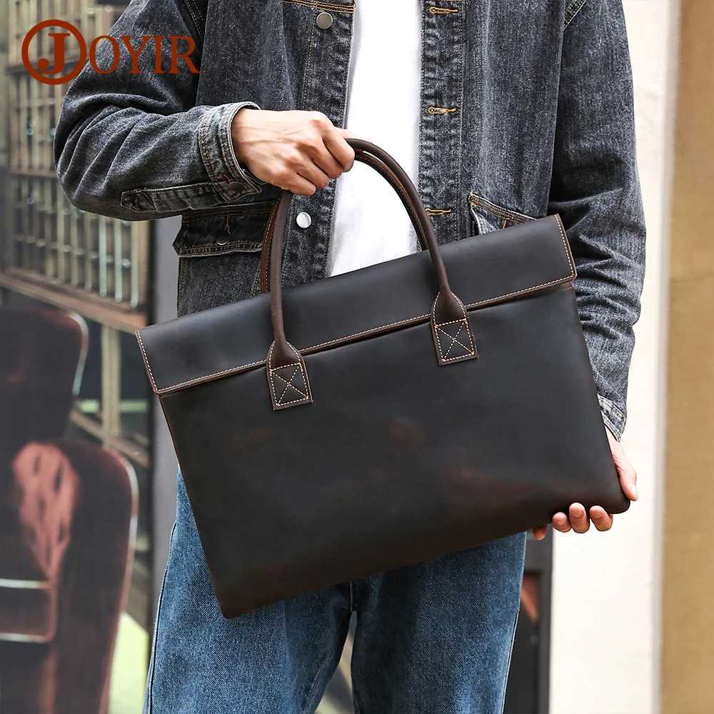 JOYIR genuine leather mens ultra thin briefcase laptop A4 magazine folder business office bag high quality handbag Z250418