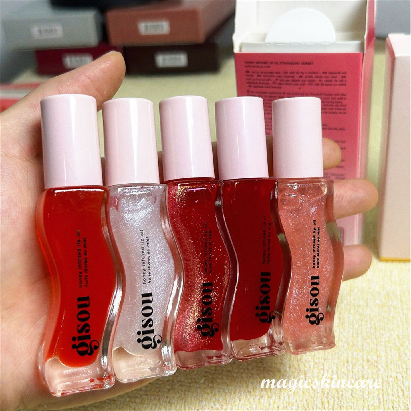 Gisou Lip Oil 8 ml Maquillage 6 couleurs Mongo/Cerise/Coconutfrost Hydrater Brillant Glitter Miel Infusé Huile À Lèvres Brillant Cosmétiques Livr