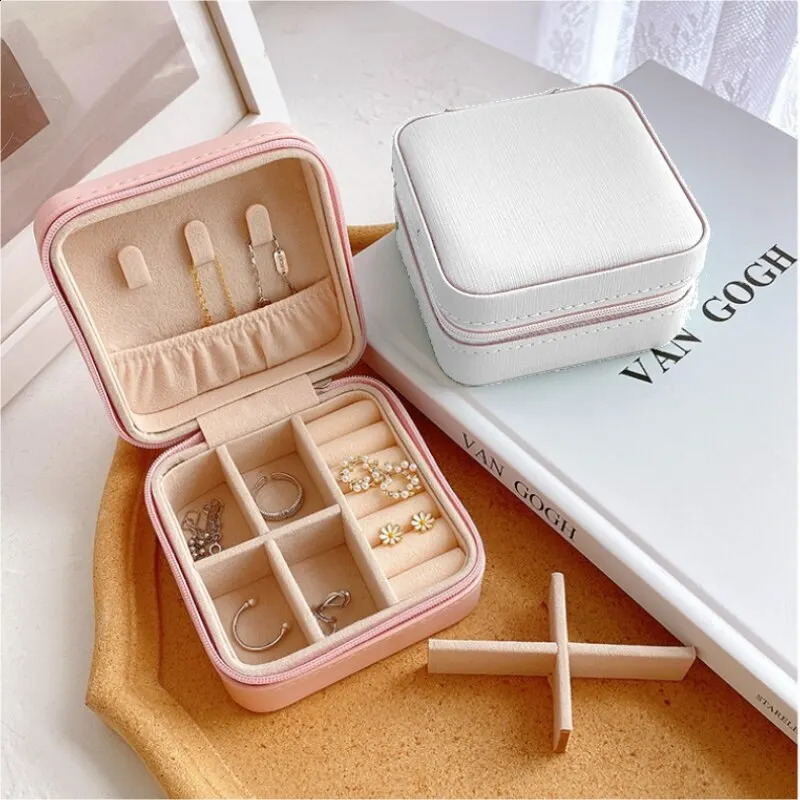 Double Storage Box Ring Earrings Organization Small Fine Grid Pattern Palm Zipper Bag Large Flap Leather Double Box 250417