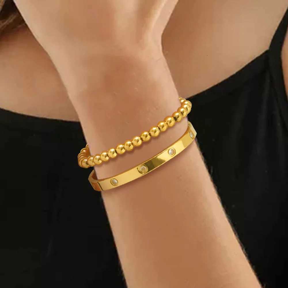 Vnox 2-8mm Women Bracelets Set Simple Stacked Gold Plated Stainless Steel Beads Bracelets Glam Love Gift Cuff Bangles for HerXJ251118