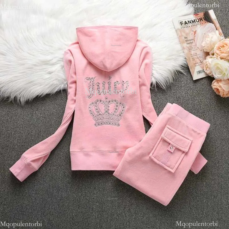 womens Juicy Tracksuits designer outdoor sport autumn winter fashion luxury Velvet Two Piece Womens Hoodie and Wide Leg Pants juicy set b1d