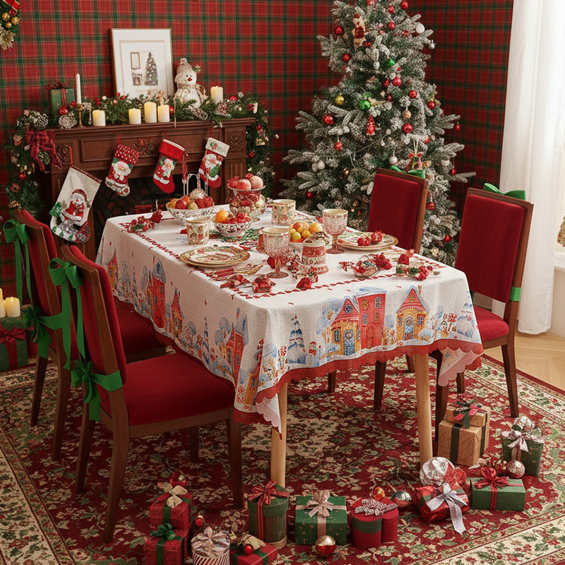 American-style Christmas embossed decorative rectangular tablecloth, atmospheric coffee table mat, dustproof tablecloth 6ERC01-image-1085118758
