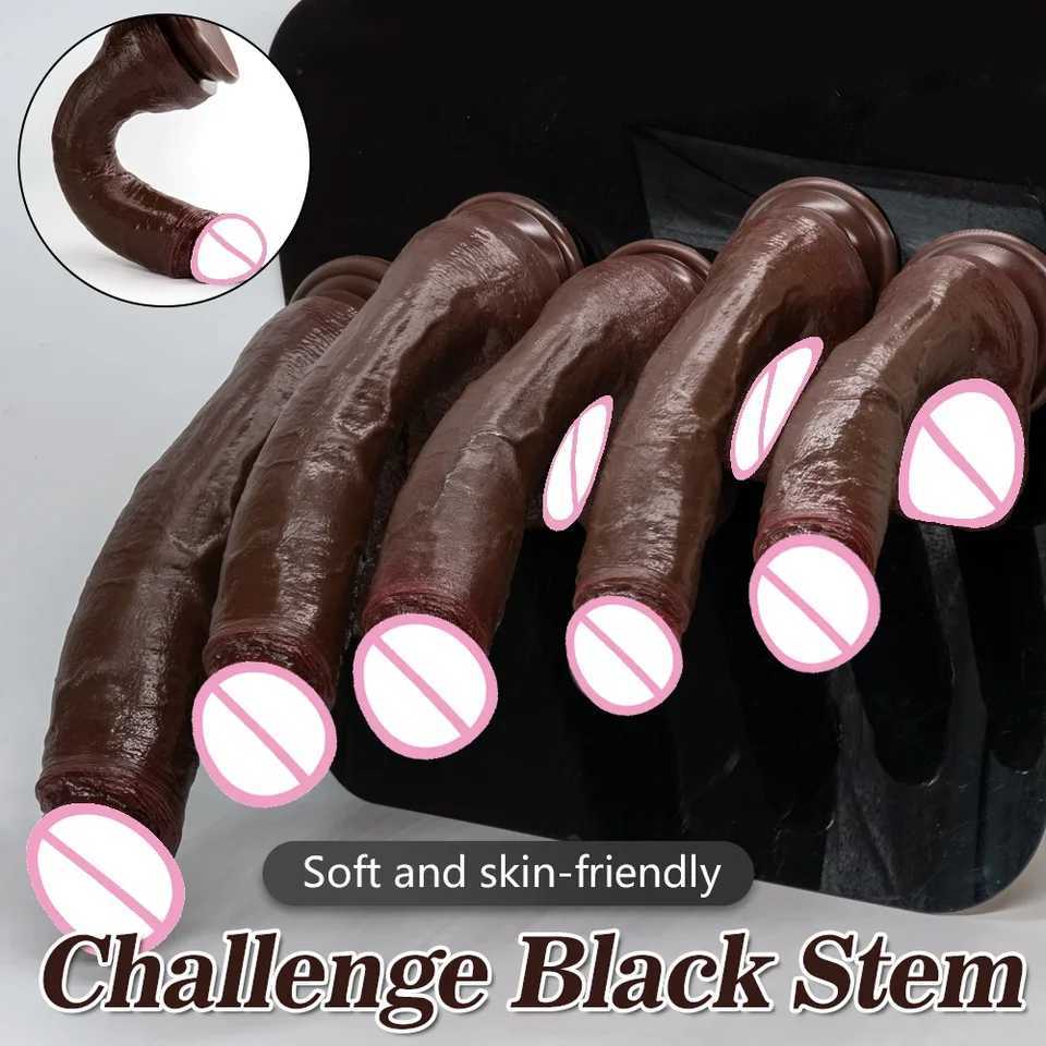 Realistic Long Dildo Black Anal Plug Sucking Cup Big Penis Butt Plug Long Dildo Sex Toy S25417-image-1053942476