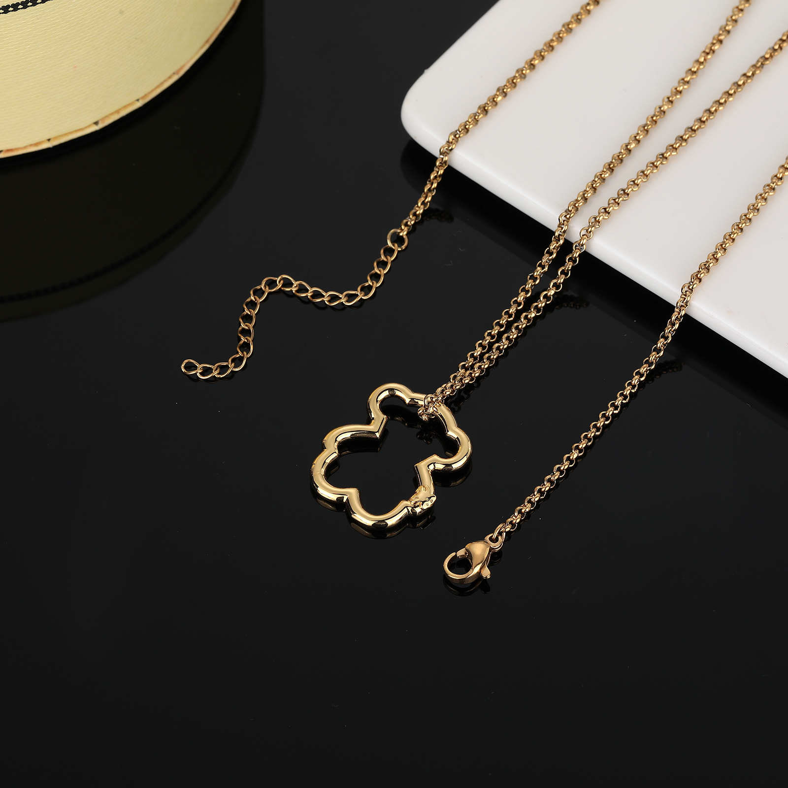 NFashion Women Silver Rose Gold Stainless Steel Copper Hollow Bear Love Heart Zircon Animal Pendant Necklace Jewelry-image-1054016356