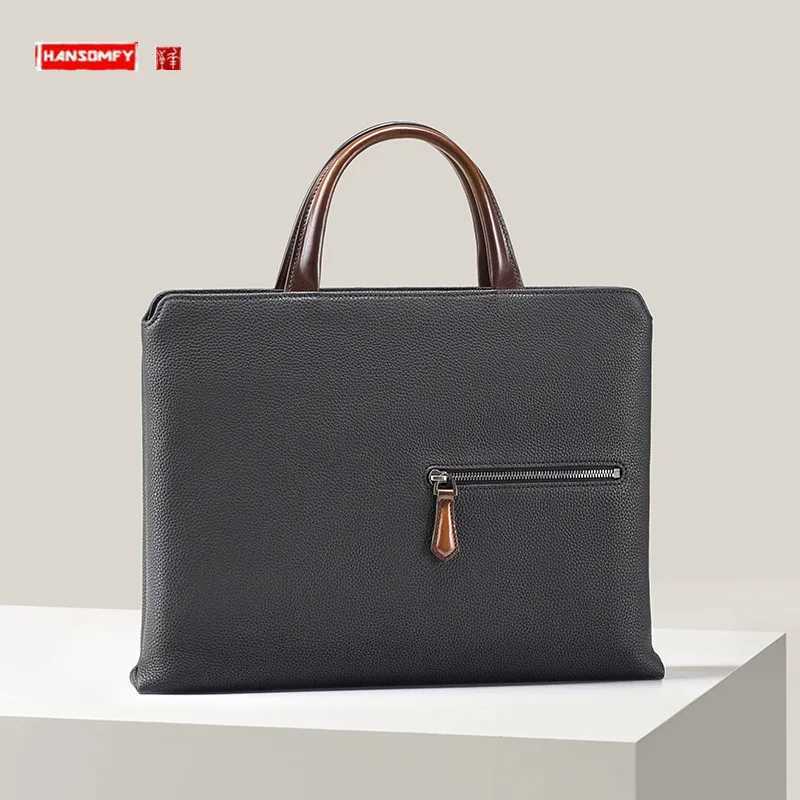 Genuine leather briefcase business and leisure cross section mens handbag notebook simple ultra thin portable bag Z250418