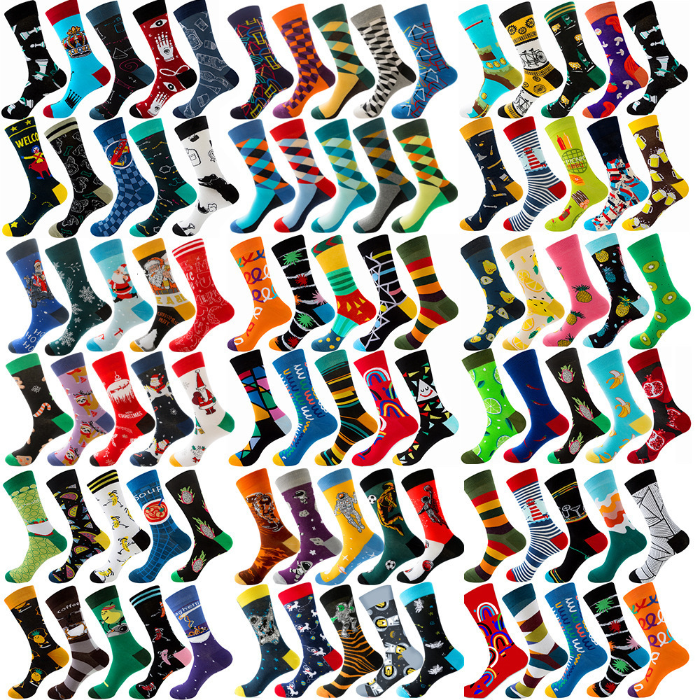 New autumn Diamond Mens socks Christmas animal fruit socks food dots-image-589183450