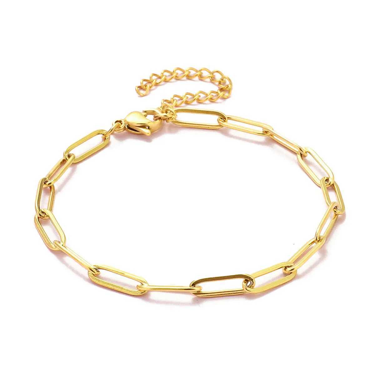 5pcs/Lot 17-22cm 18k Gold Plated Stainless Steel Paperclip Cross Link Chain Bracelet Women Handmade DIY Charm Jewelry MakingXJ251118
