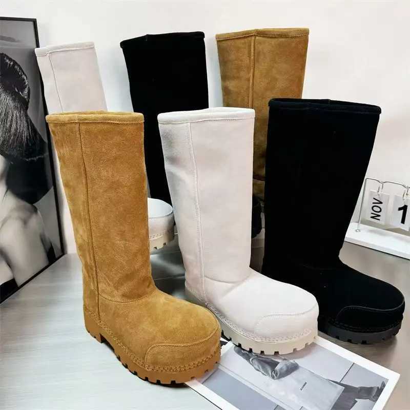Marque Design grosse tête bottes de neige semelle épaisse plate-forme bottes courtes chaudes femmes neige coton bottes en cuir fourrure bottes lo