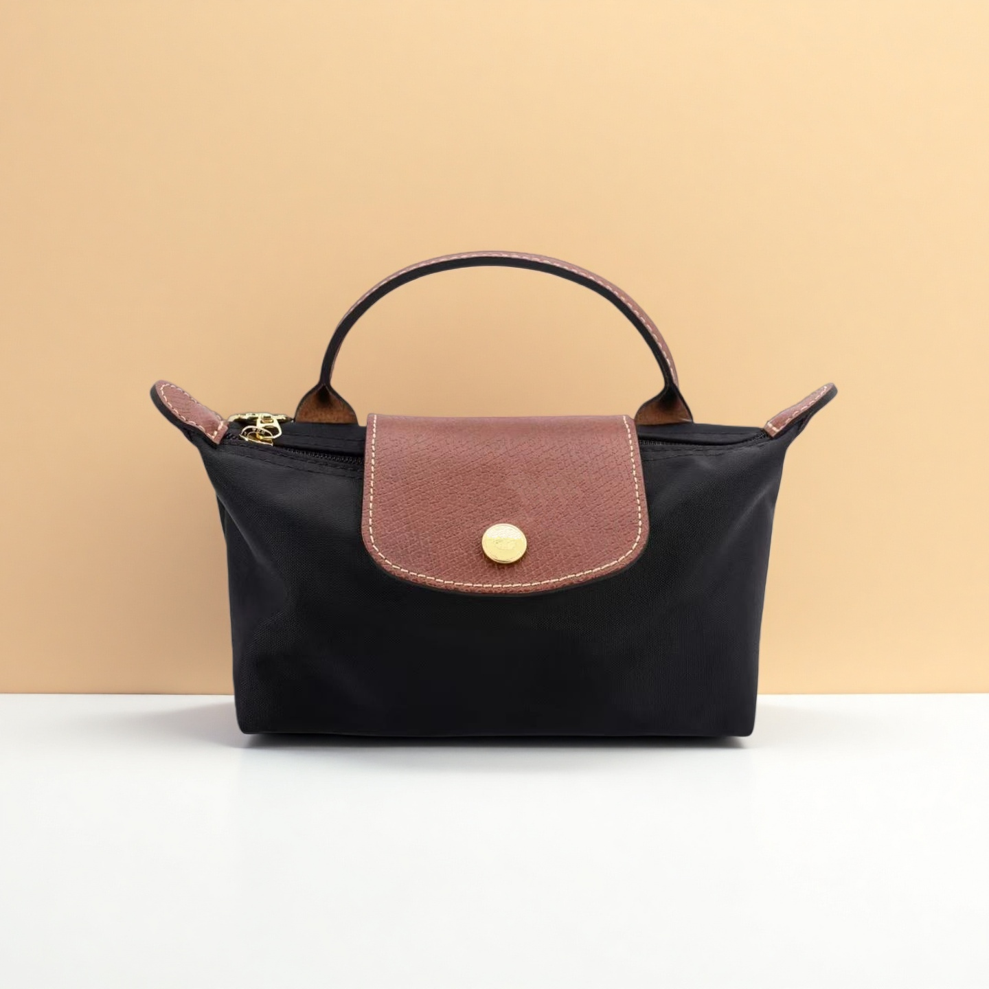 10ALong Designer Bag Mini Hobos Bag Short Handle Button Zipper Open and Close Recycled Canvas Patchwork Leather Trim Strap Lightweight Crossbody