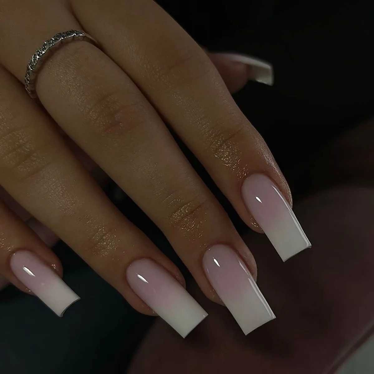 24 PCs Long French Gradient Minimalist Nails with 1 Jelly Gel and 1 Nail FileT251118T251119-image-1085221573