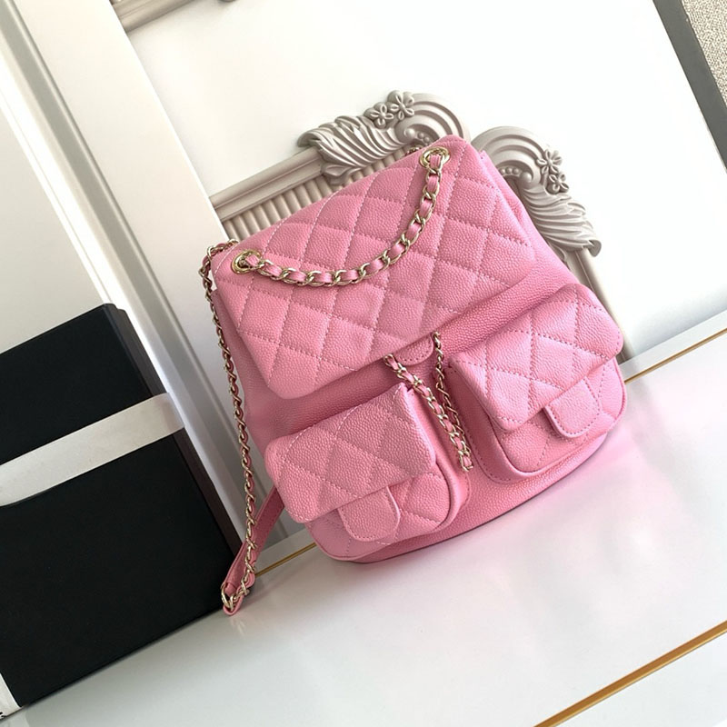 10A High Mirror Quality Designer Backpack Woman Luxury Backpack School Double Shoulders Bag Women Fashion Back Pack Classic Pink Backpacks Genuin-image-911011679