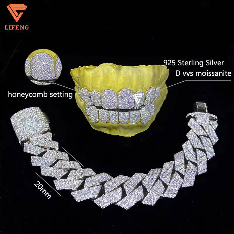Lifeng Custom Honeycomb Moissanite Brilliant Cut VVS Gold Plated Grillz Bling Silver Brilliant Cut VVS Gold Plated-image-1085171128