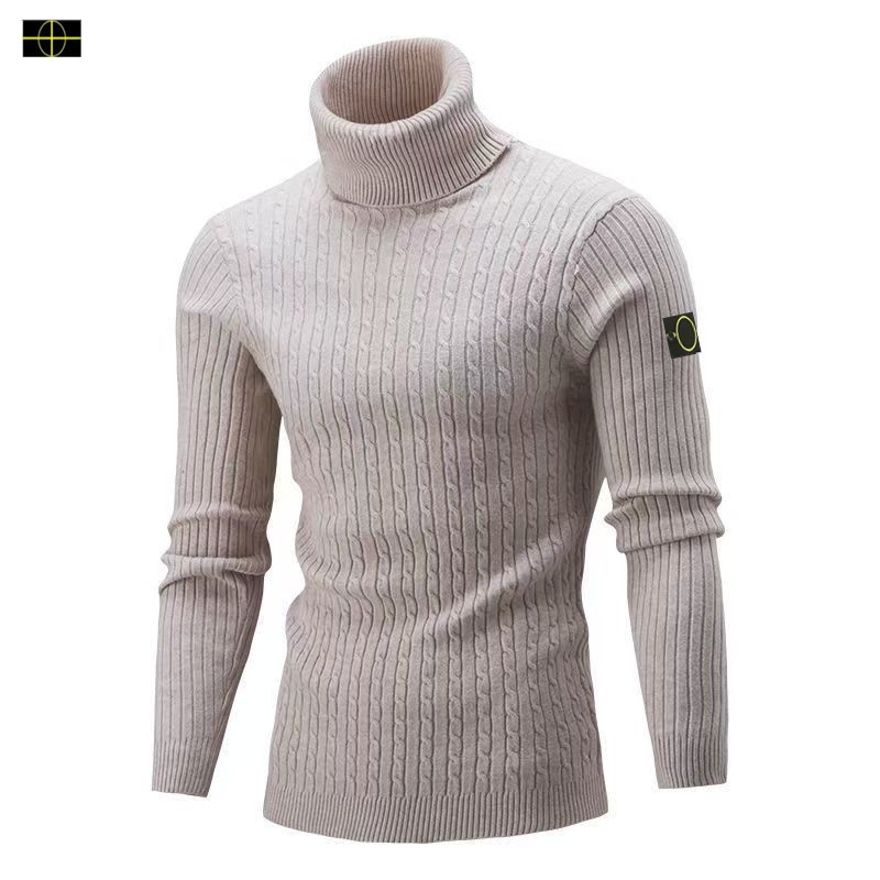 Designer winterstenen herentrui slim fit hoge hals pullover trui eilanden herenbasistrui gedraaide bloem warme gebreide trui met lange mouwen 11