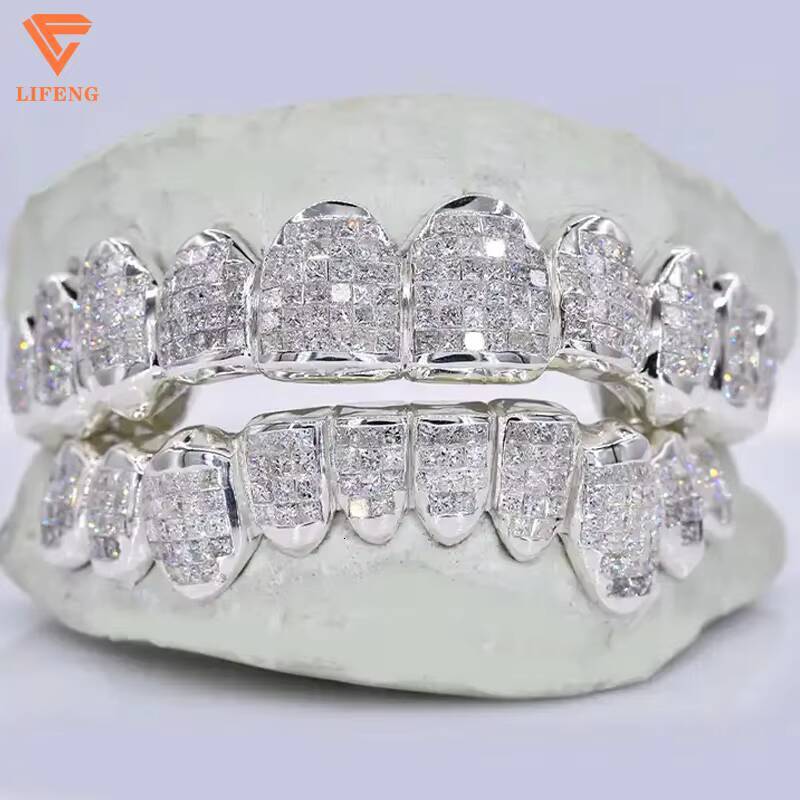 Custom Vvs Moissanite Grillz Hip Hop Style Iced Out Baguette Cut Diamond 925 Silver Fine Jewelry Teeth Grillz for Men Women-image-1085257490