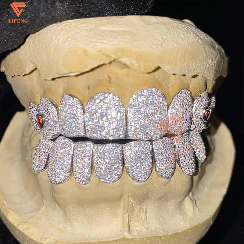 Custom Flawless Grillz 8 on 8 Deep Perm Cut Vvs Moissanite Hip Hop Grillz Iced Out S925 18k White Gold Moissanite Teeth Grillz-image-1085257411
