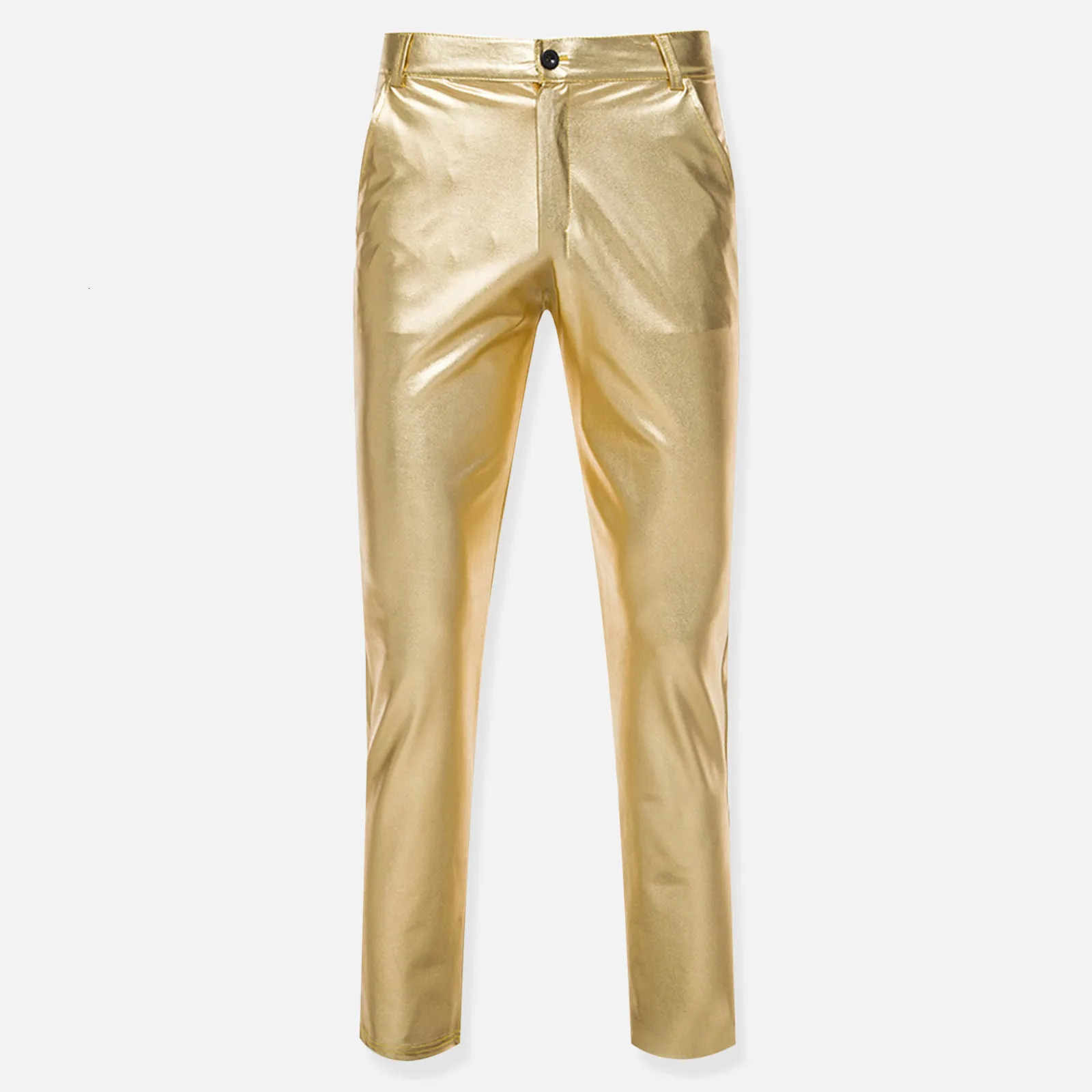 Motorcycle PU Leather Pants Mens Tight Shining Gold Silver Black Trousers Nightclub Stage 250409Z