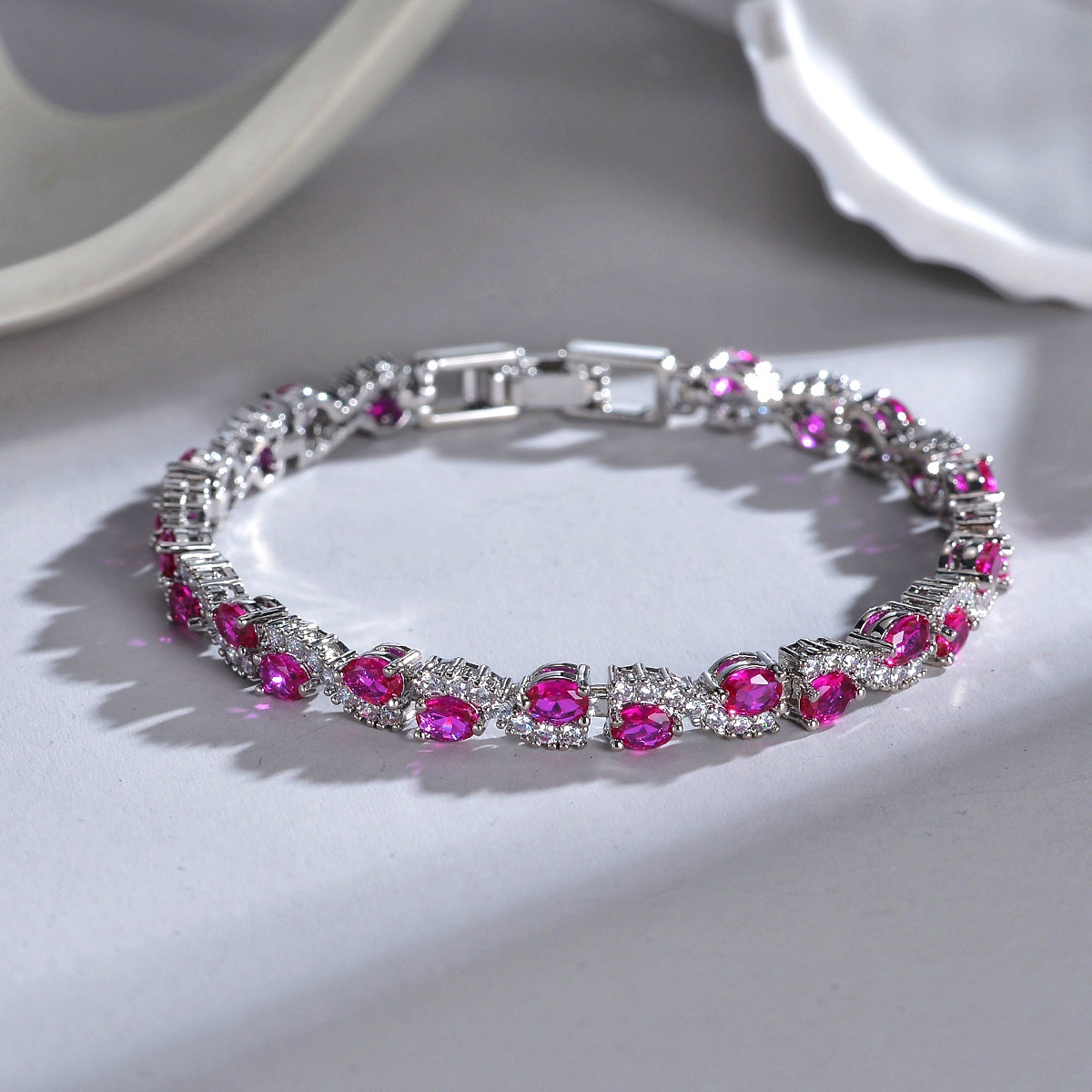 2025 Choucong Sparkling Wedding Bracelets Luxury Jewelry 18K White Gold Fill Oval Cut Ruby 5A Zircon CZ Diamond Gemstones Elegant Women Bride Bangle