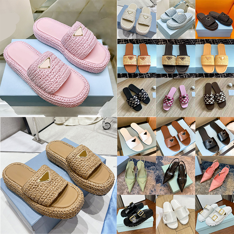 free shipping women designer sandals woven fabric slippers platform outdoor comfortable slides summer beach slipper famous sandal tan black-image-952205066