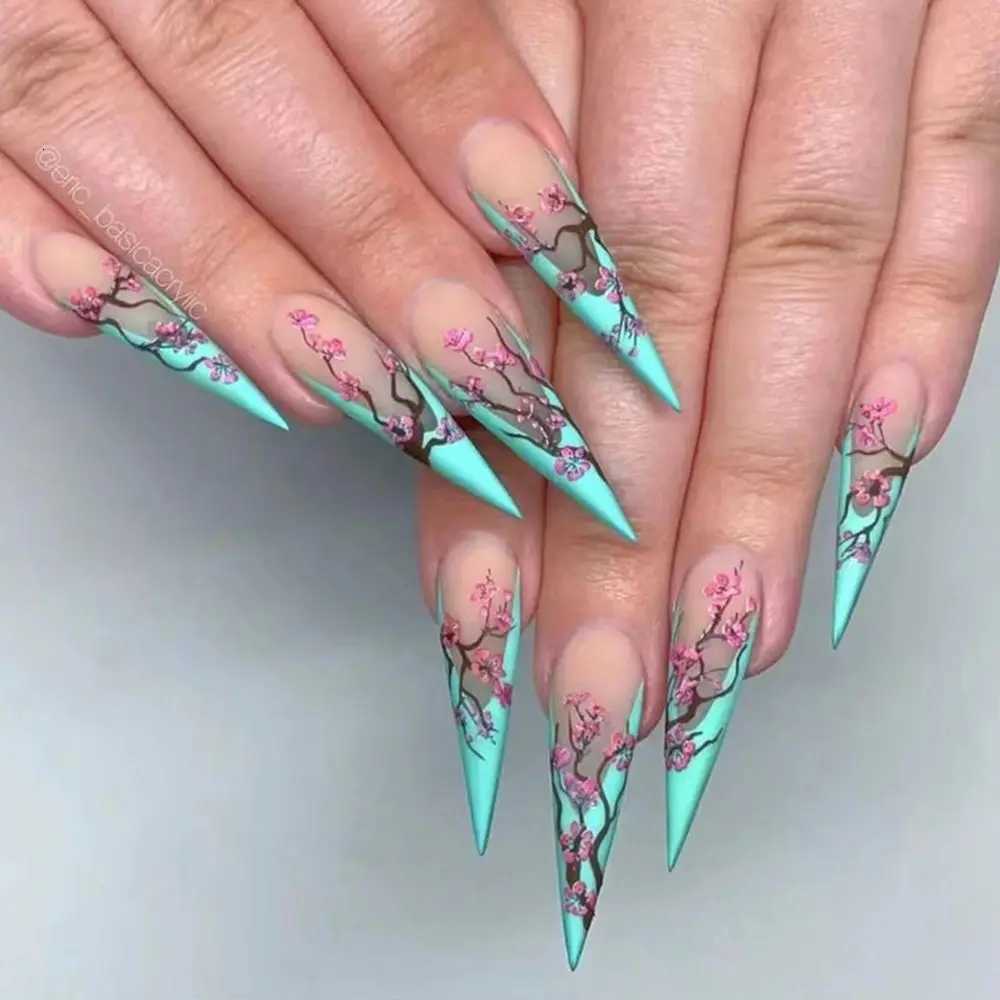 24Pcs Plum Blossom Stiletto False Nails Full Cover Manicure Tool Wearable Fake Nails Detachable Almond Nail Tips Press On NailsT251118T251119-image-1085218659