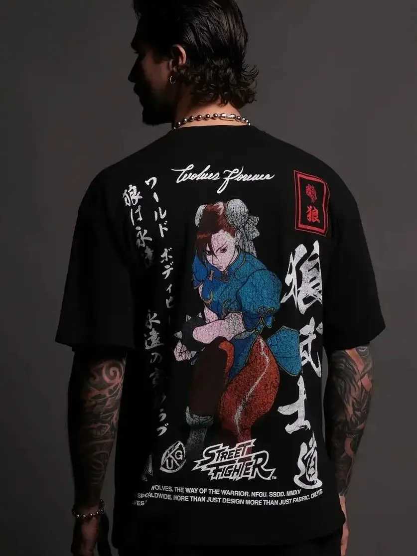 WOLVES CLUB STATION PREMIUM OVERSIZED T IN BLACK Summer Mens and Womens T-shirts Fashion Loose Sport Printed Tops H250419