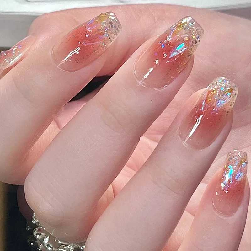 24pcs Long Fake Nails With Jelly Glue French Ballerina Nails Tips Waterproof Faux Medium Coffin false nails Fingernails Press onT251118T251119-image-1085214531