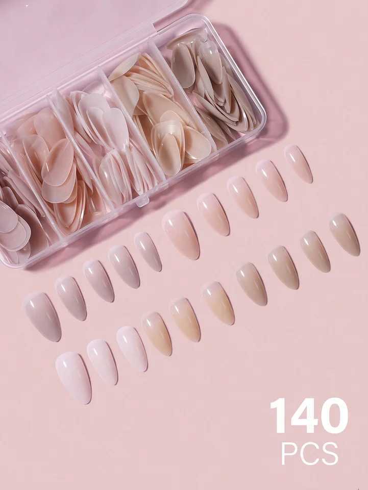 140 pieces 1 box of 5-color short almond nail tips 14 sizes acrylic nail tips full set of false nail tips suitable for womenT251118T251119-image-1085221229