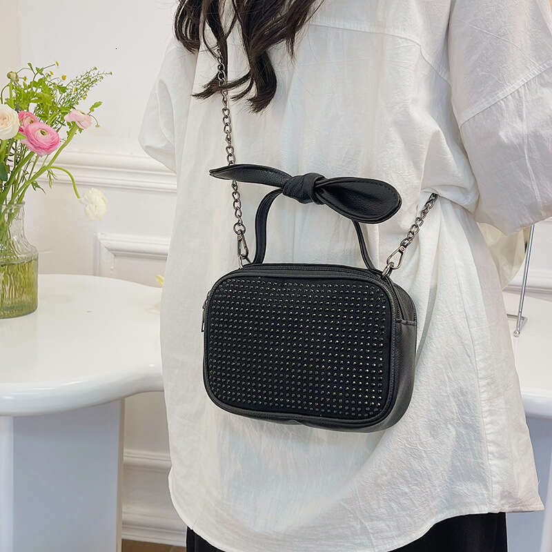This year's new fashion rhinestone women's trendy casual cute bow handbag chain single shoulder crossbody bag