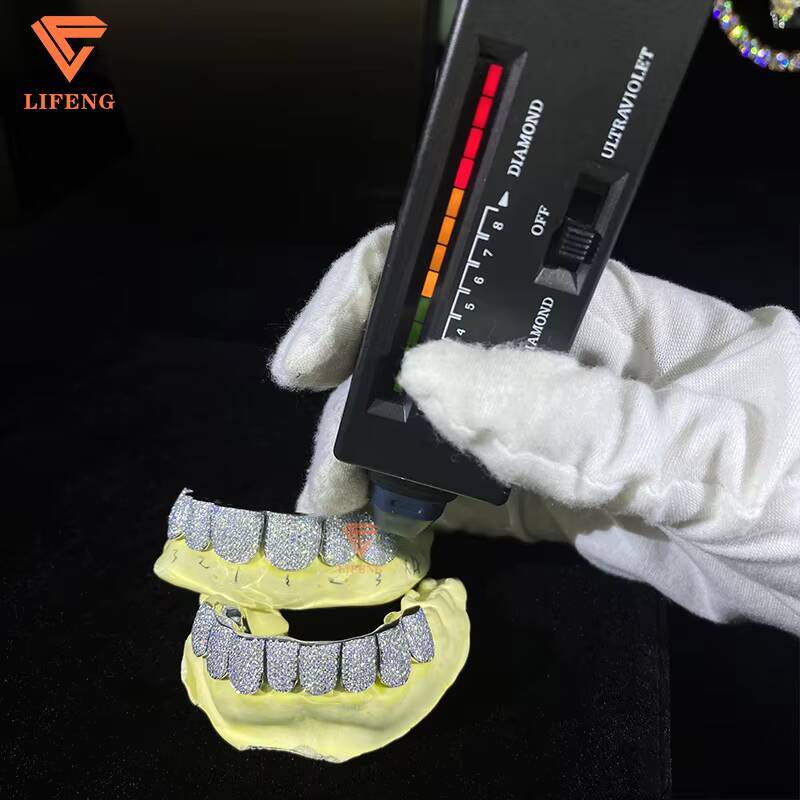 Custom Hip Hop Moissanite Teeth Grillz 7 Top 7 Bottom 925 Silver Grillz Setting Iced Out VVS Moissanite Diamond Grillz Jewelry-image-1085171253