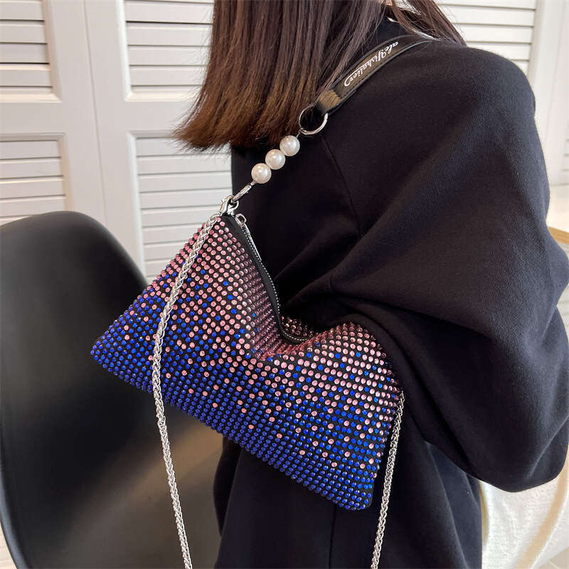 2025 new handbag women's trendy light luxury full underarm niche design diamond inlaid hand held single shoulder diagonal cross bag