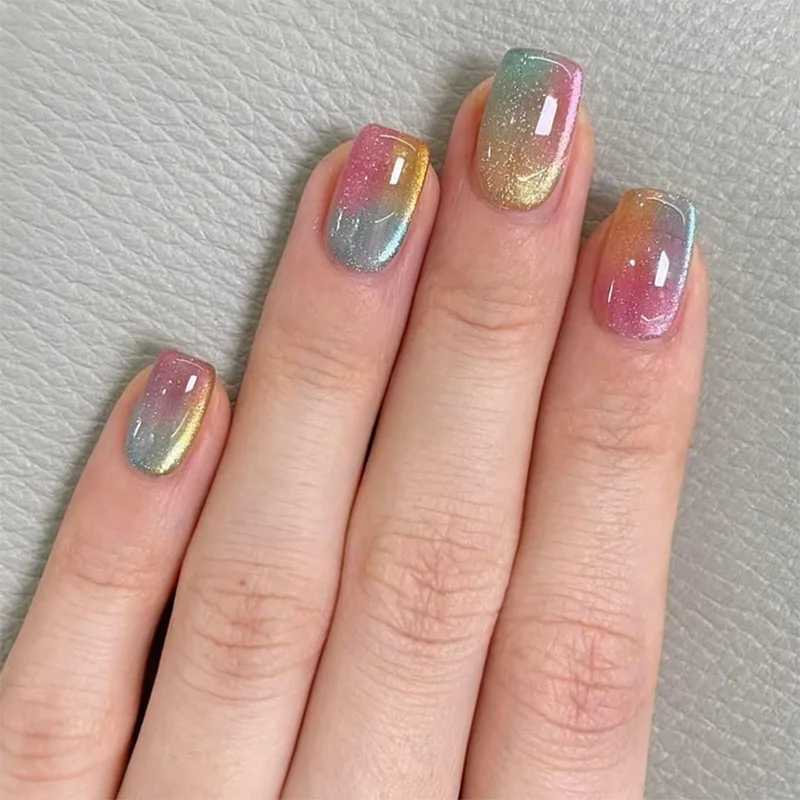 24pcs Colorful Square Press on Nails Gradient False Nails Simple Wearable Stick-on Nails Fake Nail UasT251118T251119-image-1085215491