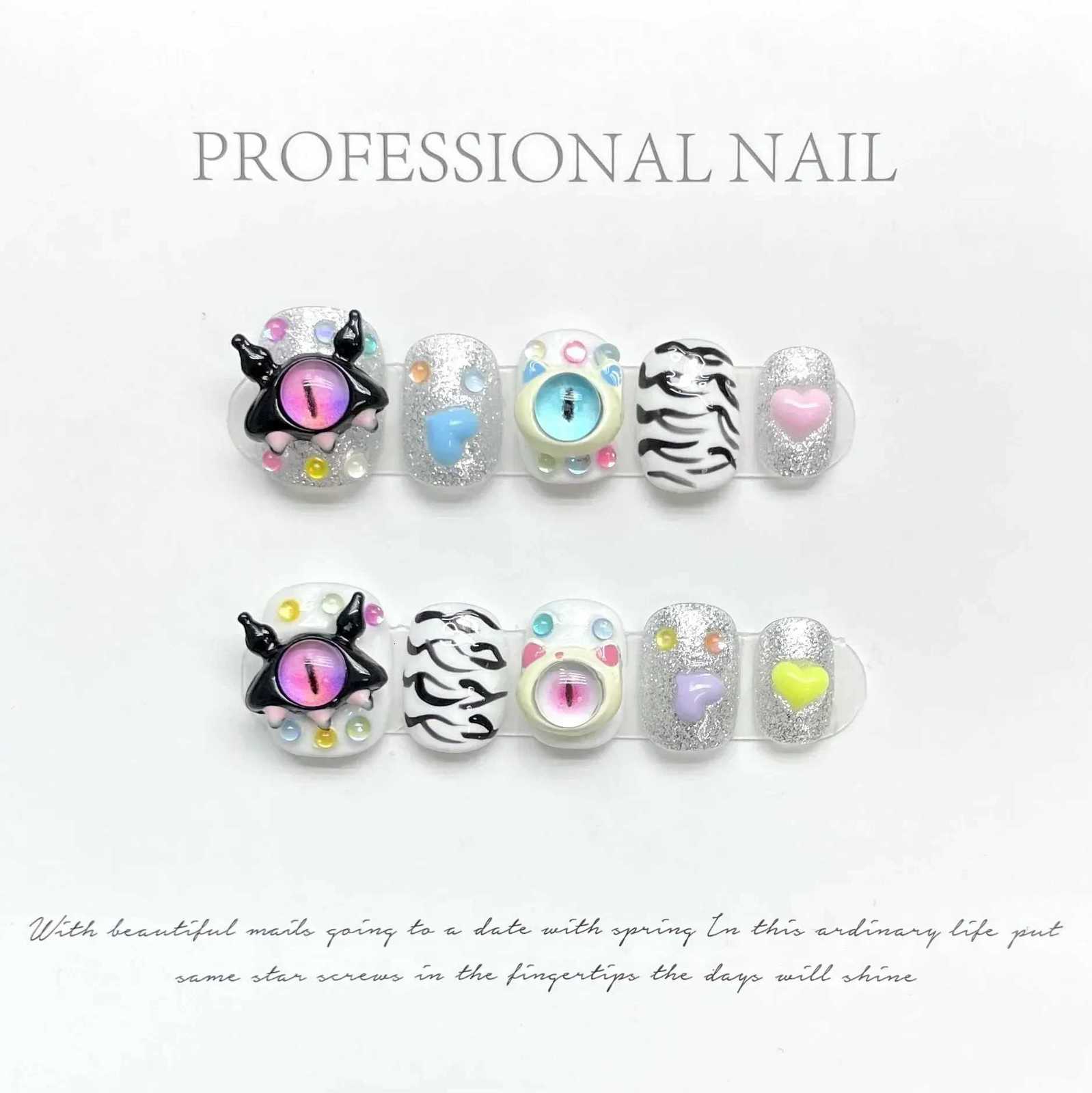 10Pcs Short Handmade Full Cover Round Head Ballerina False Nails with Design Manicure Press On Nails Artificial Wearable NailsT251118T251119-image-1085218407