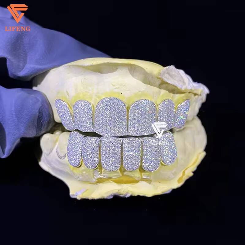 Moissanite Grillz for Teeth Diamond Hip Hop White Gold Plated 925 Sterling Silver Grillz Custom Iced Out Grillz Fashion Jewelry-image-1085171268