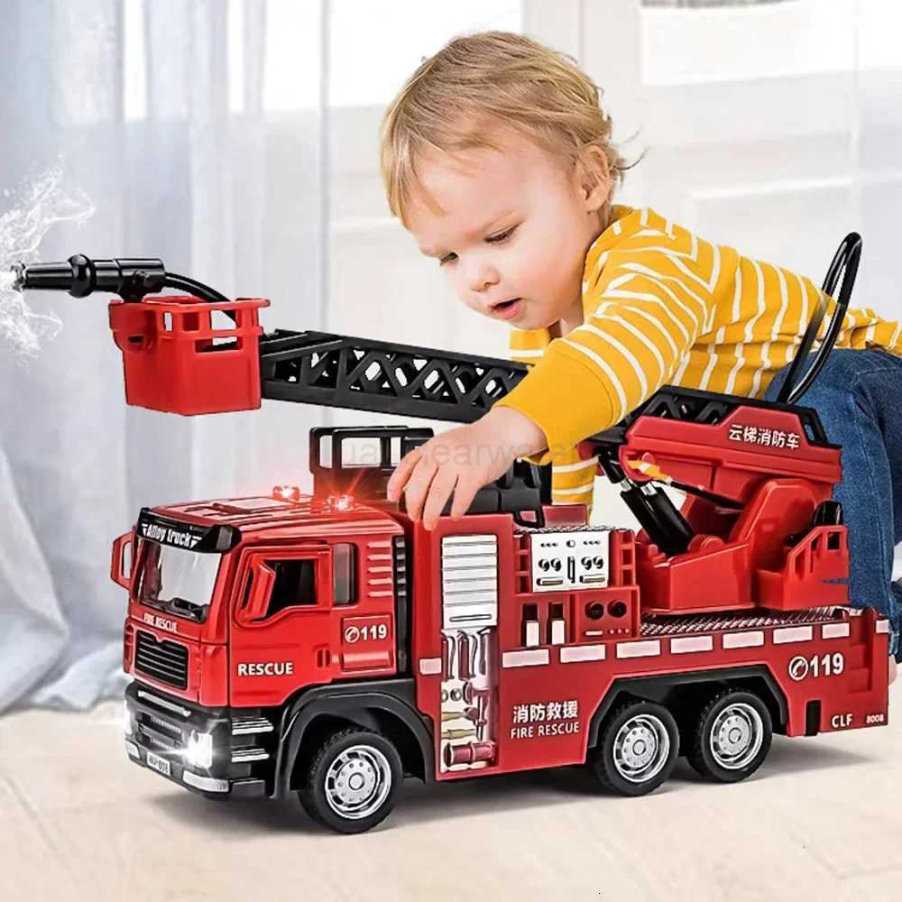 1/32 Fire Engine Car Toy Model with Sound Light Ladder Fire Truck Wheel Pull Back Sprinkler Rescue Vehicle Boys Decoration Gifts C251118-image-1085179819