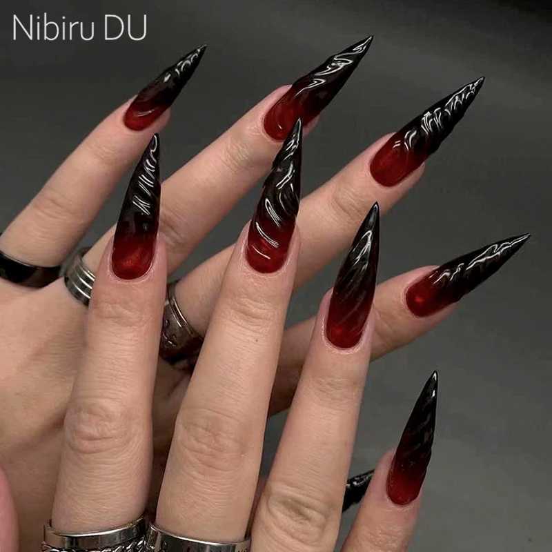 24Pc Halloween Spider Skull Blood Cool Spice Style False Nails Almond Head Detachable Finished Fake Nail Press on Nail with GlueT251118T251119-image-1085222634