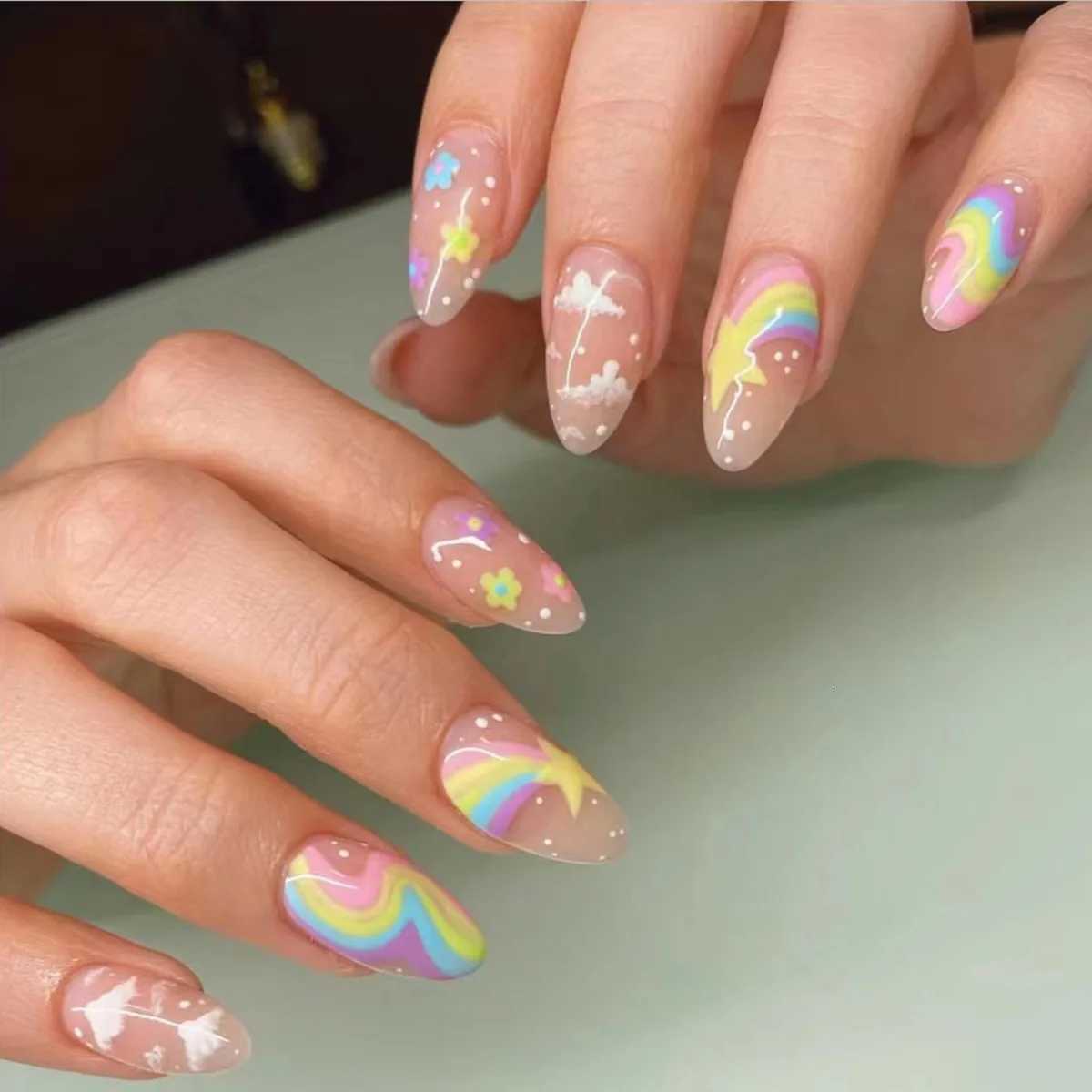 24 short oval press on nails gradient fake nails paired with 1 piece of jelly and 1 nail fileT251118T251119-image-1085215154