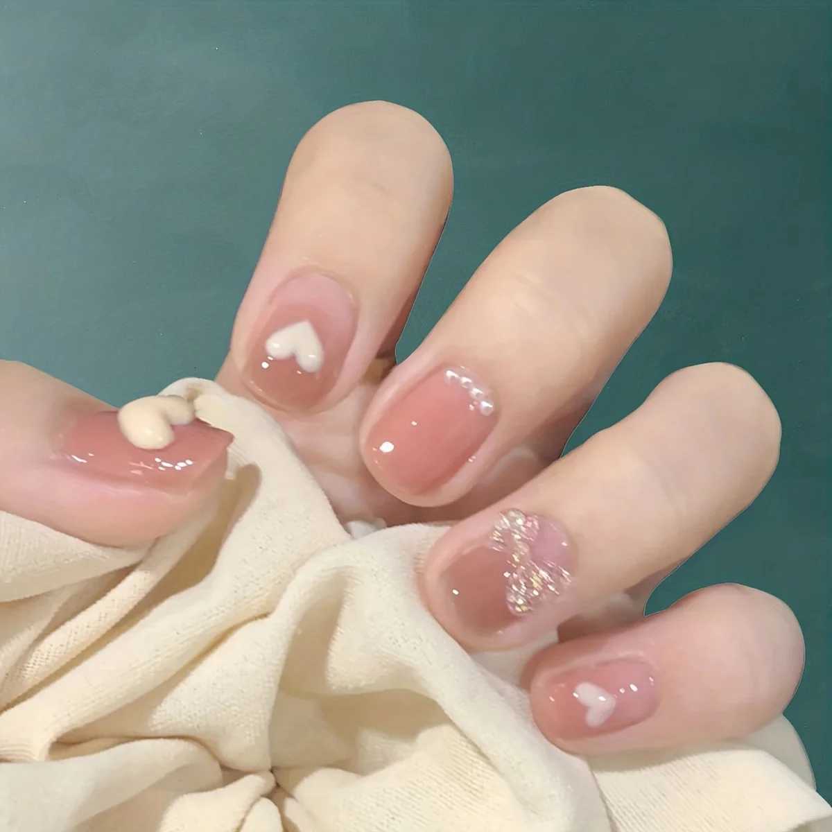 24pcs Ice Transparent Press On Nails Fake Nails With 3D Butterfly And Pearls Design Glossy Full Cover Silver Glitter False NaiT251118T251119-image-1085221172