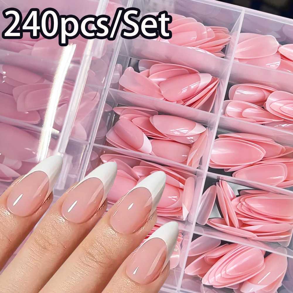 240/120pcs Pink French Almond Fake Nails Full Cover False Nail Tip for women French press on nails Wedding/daily reusableT251118T251119-image-1085221721