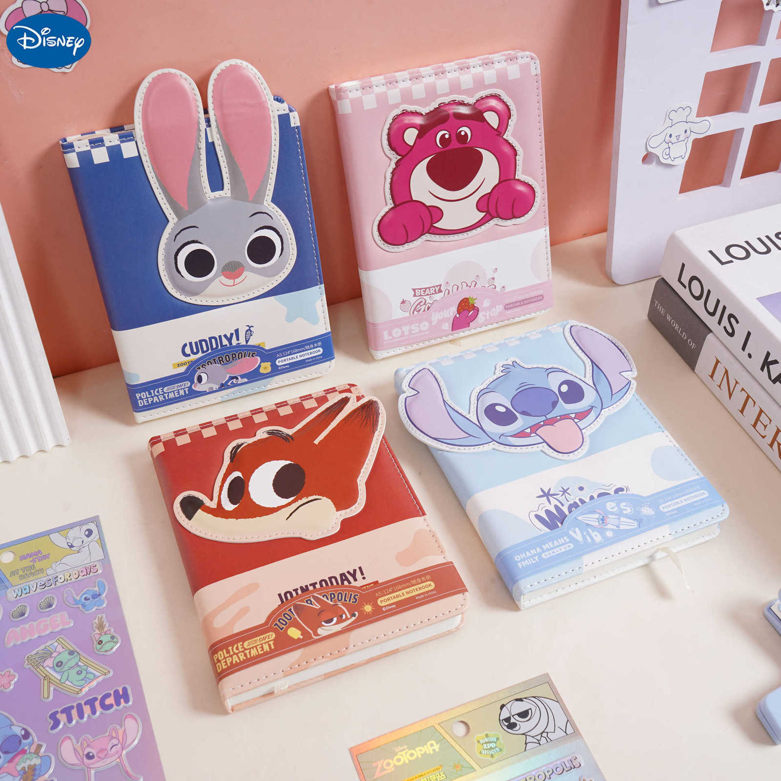 Disney Official Cartoon Leather Journal Creative High-Value Strawberry Bear Stitch Zootopia Notebook H251119-image-1085213871