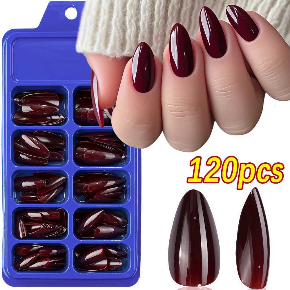120Pcs Wine Red Short Almond False Nails Tips Full Cover Korean Press On Nail Oval Fake Fingertips for Nail Art Extension Tips T251118T251119-image-1085214686